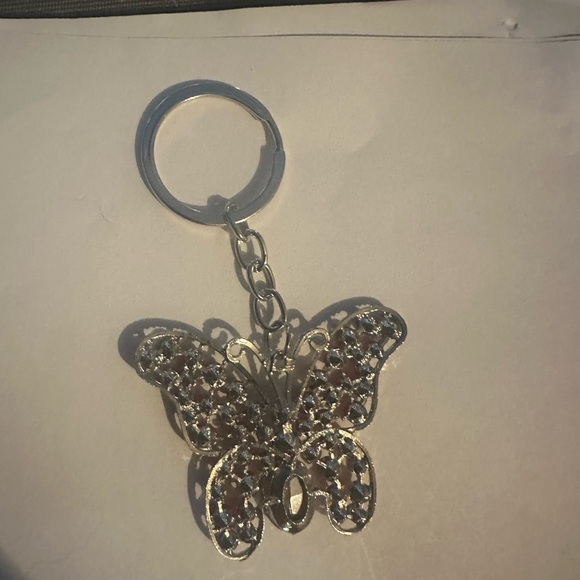 Butterfly Bagcharm/Keychain with Red Crystals Silver Tone - Picture 2 of 2